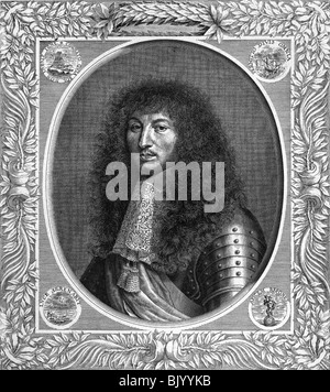 Louis XIV, 5.9.1638 - 1.9.1715, Roi de France 1643 - 1715, portrait, gravure sur cuivre par Poilly, après peinture par Mignard, 17e siècle, l'artiste n'a pas d'auteur pour être effacé Banque D'Images