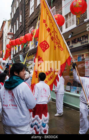 Les lions chinois pour le Nouvel An chinois cerebration dans China Town, London England UK 2010 Banque D'Images