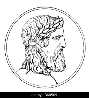 Zeus (Latin: Jupiter), roi grec "ivine", leader des dieux, dieu du ciel et du tonnerre, portrait, gravure de bois, XIXe siècle, après pièce, Banque D'Images