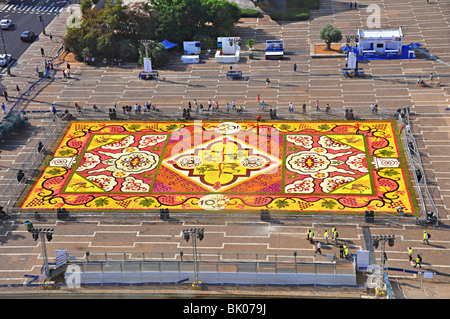 Israël, Tel Aviv, Rabin Square, Belgique Flower Carpet construit pour les fêtes du centenaire Le 17 septembre 2009 Banque D'Images