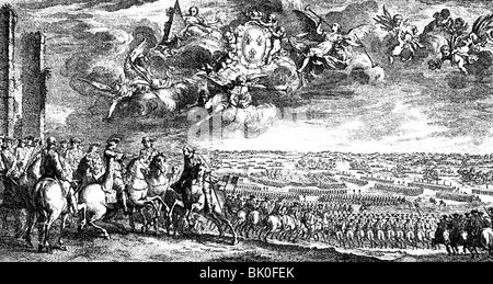 Guerre de Succession d'Autriche 1740 - 1748, bataille de Fontenoy, 11.5.1745, gravure sur cuivre contemporain, Français, France, Maurice de Saxe, la Belgique, l'Armée pragmatique, Autriche, Grande-Bretagne, Pays-Bas, Hanovre, armoiries, 18e siècle, historique, historique, les gens, l'artiste n'a pas d'auteur pour être effacé Banque D'Images