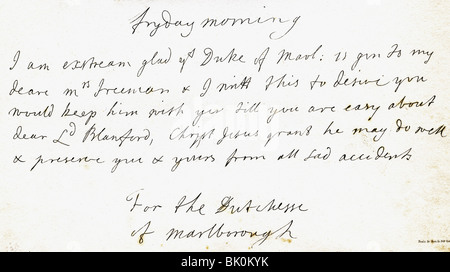 Anne, 6.2.1665 - 12.8.1714, Reine de Grande-Bretagne et d'Irlande 1707 - 1714, son autographe, note à la duchesse de Marlborough, début du XVIIIe siècle, Banque D'Images