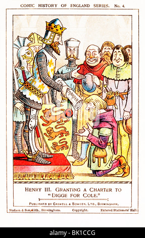 Le roi Henri III d'Angleterre accordant une charte à creuser pour le charbon, ou 'digge pour cole'. L'histoire de la bande dessinée d'Angleterre series. Banque D'Images