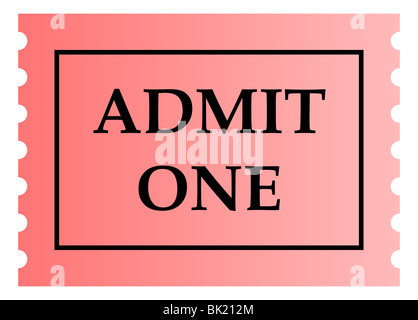 Admettre un modèle de ticket rose avec copie espace, isolé sur fond blanc. Banque D'Images