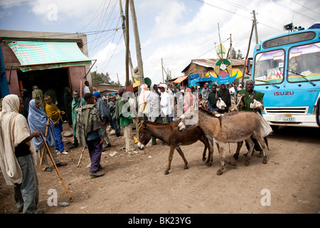 Village près de Parc national du Simien, Ethiopie Banque D'Images