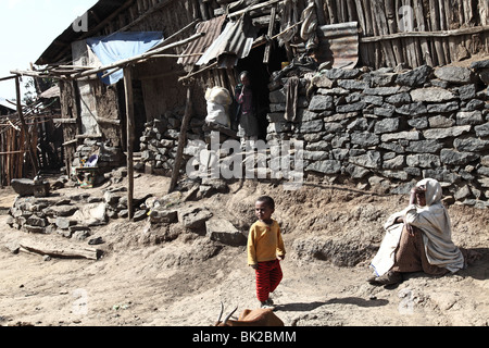 Village près de Parc national du Simien, Ethiopie Banque D'Images