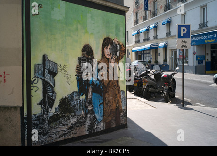 Murale dans la Butte-aux-Cailles, Paris, France Banque D'Images