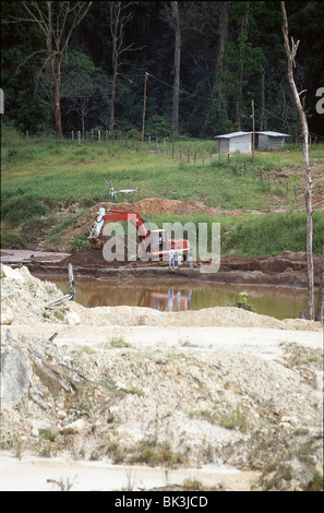 Exploitation d'or dans la forêt amazonienne avec une machine de pelleteuse au Venezuela, en Amérique du Sud Banque D'Images