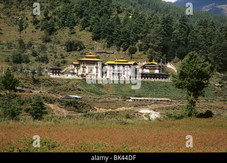 Kurjey Lhakang Temple complexe aussi connu sous le nom de Monastère de Kurjey, est situé dans la vallée de Bumthang dans le district de Bumthang le Royaume du Bhoutan Banque D'Images