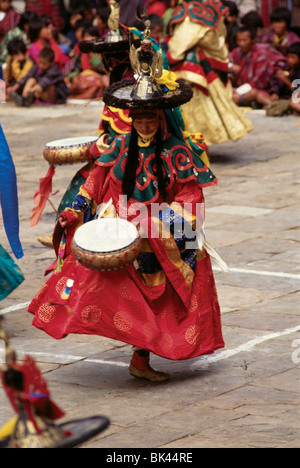 Black Hat Dancers, Royaume du Bhoutan Banque D'Images