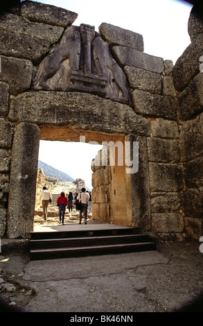 Le Lion Gate à l'Acropole de Mycènes, Grèce Banque D'Images