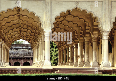 Détail architectural de Diwan i-Am Hall au Fort Rouge d'Agra, Inde Banque D'Images