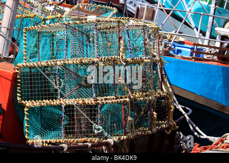 Les écrevisses/homard sur chalutier dans le port de Hout Bay, Cape Town. Banque D'Images