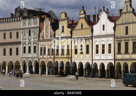 La place principale de Telc avec maisons du xvie siècle, République Tchèque Banque D'Images