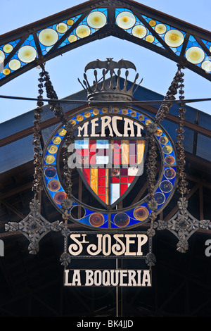 Entrée de la 'Mercat de marché de Sant Josep de la Boqueria', Barcelone, Espagne Banque D'Images