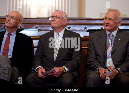 Les astronautes d'Apollo 11 Michael Collins, Neil Armstrong et Buzz Aldrin. Banque D'Images