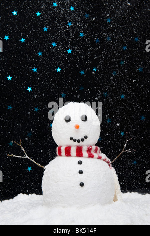 Bonhomme de neige dans le ciel nocturne étoilé contre concept Banque D'Images