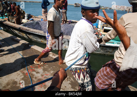 Les activités de la vie quotidienne dans le port de pêche dans la région de al-Hodeidah, Yémen. Banque D'Images