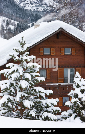 Grindelwald, Chalets de style suisse typique, Jungfrau Region, Oberland Bernois, Alpes Suisses, Suisse, Europe Banque D'Images