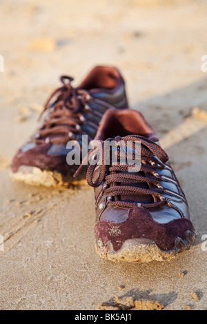 Fond de sable et de chaussures Banque D'Images