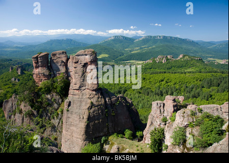 Les imposants piliers de grès à Belogradchik Forteresse, Bulgarie, Europe Banque D'Images