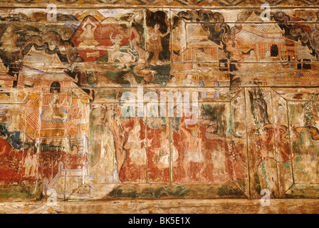 Peintures murales dans le Wat Phra That Lampang Luang temple, Thaïlande, Asie du Sud-Est Banque D'Images