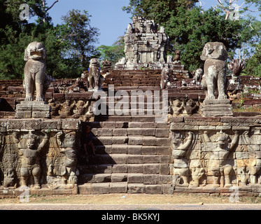 Terrasse des éléphants de Palais Royal, Angkor Thom, Angkor, Site du patrimoine mondial de l'UNESCO, le Cambodge, l'Indochine, l'Asie du Sud-Est, Asie Banque D'Images