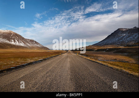 94 route de Njardvik, vallée de Borgarfjordur Eystri fjord dans la distance, Fjords de l'Est, l'Islande, les régions polaires Banque D'Images