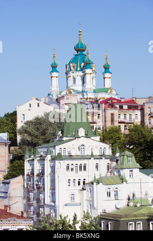 Saint Andrews Église construite en 1754 par Bartelomeo Rastrelli, Descente sur Andrews (Andriyivsky Uzviz) , Kiev, Ukraine, l'Europe Banque D'Images