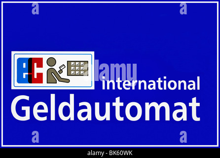 Ce signe, ATM international avec un pictogramme, clavier NIP, l'argent électronique Banque D'Images