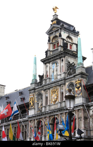 Place de l'Hôtel de Ville, Grand-Place, Stadhuis, Détail, Anvers, Flandre, Belgique, Europe Banque D'Images