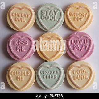 Close up of Love Heart Sweets Banque D'Images