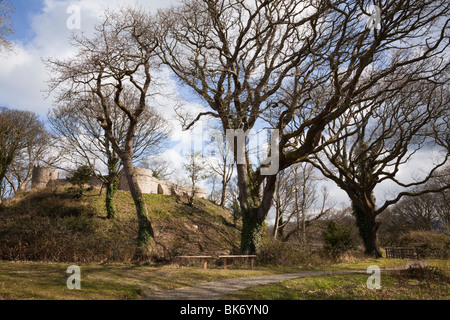 Ruines du château de Castell Aberlleiniog. Llangoed, Isle of Anglesey (Ynys Mon), au nord du Pays de Galles, Royaume-Uni, Angleterre. Banque D'Images