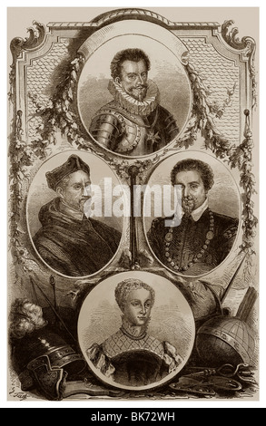 Henri I, duc de Guise - Louis II, Cardinal de Guise - Charles de Lorraine - Catherine de Lorraine Banque D'Images