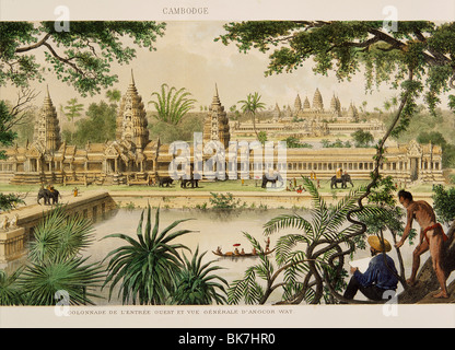 Gravure d'Angkor Wat à l'exploration de l'Indo-Chine par Delaporte, Cambodge, Indochine, Asie du Sud, Asie Banque D'Images