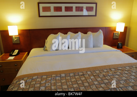 Washington DC, 10th Street NW, Embassy Suites, hôtel, chambre, lit king size, literie, table de nuit, lampe, oreiller, sommeil, confort, DC100219003 Banque D'Images