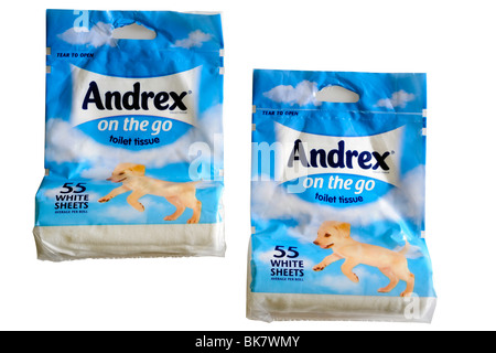 Deux paquets de Andrex sur le rendez-vous du papier hygiénique Banque D'Images