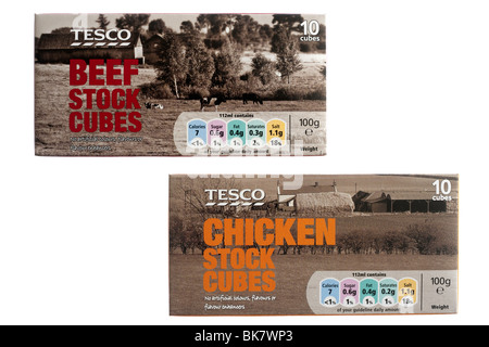 Deux paquets de Tesco cubes 10 cubes de boeuf et de poulet Banque D'Images