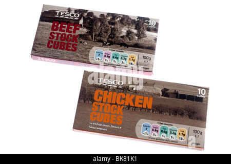 Deux paquets de Tesco cubes 10 cubes de boeuf et de poulet Banque D'Images