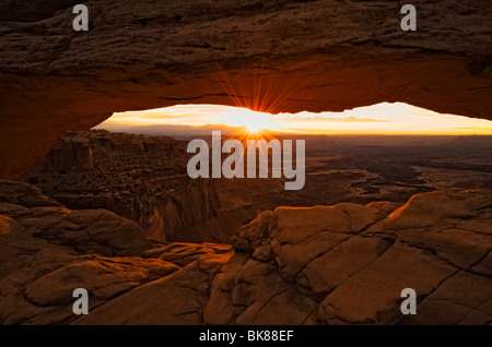 Mesa Arch au lever du soleil, le Parc National de Canyonlands, Moab, Utah, USA Banque D'Images