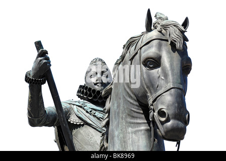 Madrid, Espagne. Plaza Mayor. Statue équestre en bronze (1616) de Philippe (Felipe) III Banque D'Images