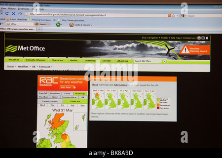 Une alerte météorologique pour des conditions météorologiques sur le site web du Met Office, Royaume-Uni. Banque D'Images