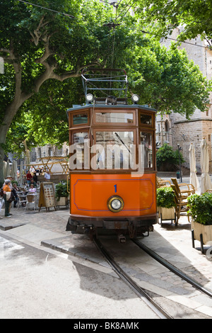 Train nostalgique Flash Rouge à Sóller, Mallorca, Majorque, Îles Baléares, Espagne, Europe Banque D'Images