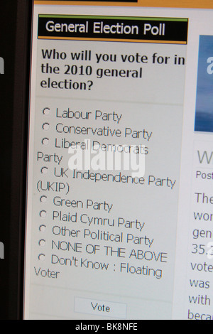 Une capture d'écran d'ordinateur un forum débat intitulé ' raisons de voter British National Party : BNP 2010 Élection générale'. Banque D'Images