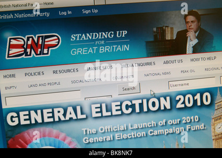 Capture d'écran de la British National Party (BNP) site web au cours de l'élection générale de 2010. Apr 2010 Banque D'Images