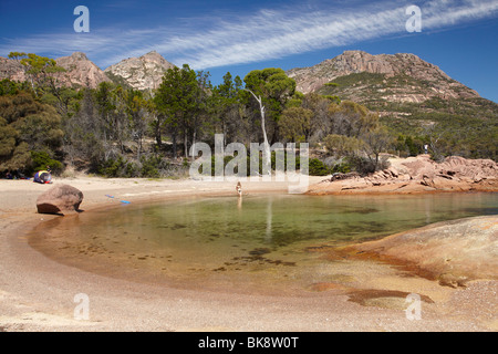 Honeymoon Bay, Coles Bay, et les dangers, parc national de Freycinet, la péninsule de Freycinet, l'Est de la Tasmanie, Australie Banque D'Images