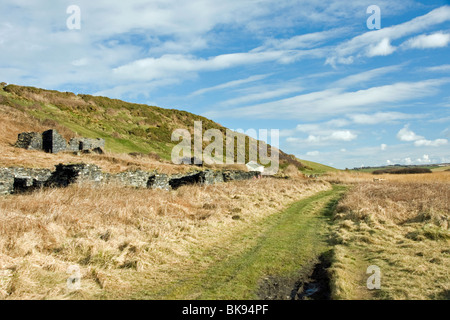 Les ruines d'un vieux chalet du travailleur en regard du chemin de Pembrokeshire Coast à Abereiddy dans l'ouest du pays de Galles Banque D'Images