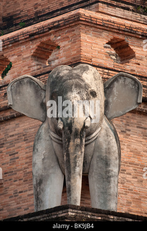 Statue de l'éléphant au Wat Chedi Luang Wora Wihan temple bouddhiste de Chiang Mai, Thaïlande. Banque D'Images