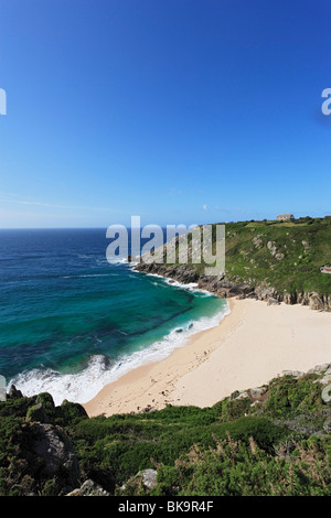 Plage de Porthcurno, péninsule de Penwith, Cornwall, Angleterre, Royaume-Uni Banque D'Images