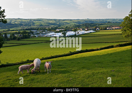 Le Hay Festival de la littérature et les arts, Hay-on-Wye, au Royaume-Uni. Une vue sur le site du festival, dans une belle campagne Banque D'Images